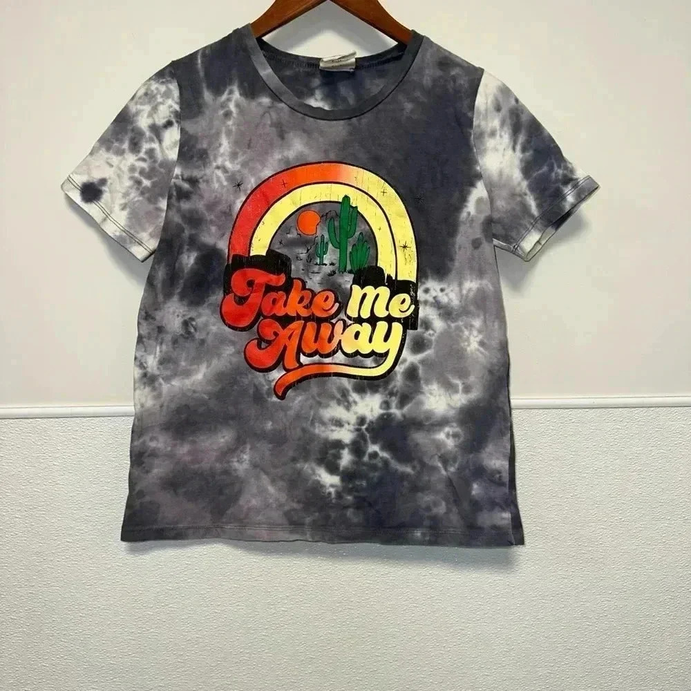 Women's DaisyRue T-Shirt, M, Gray Tye-Dye “Take Me Away”